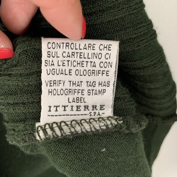 Vintage Versace Green Ribbed Quarter-Zip Knit Sweater Size S Brown Trim Wool - Picture 6 of 8